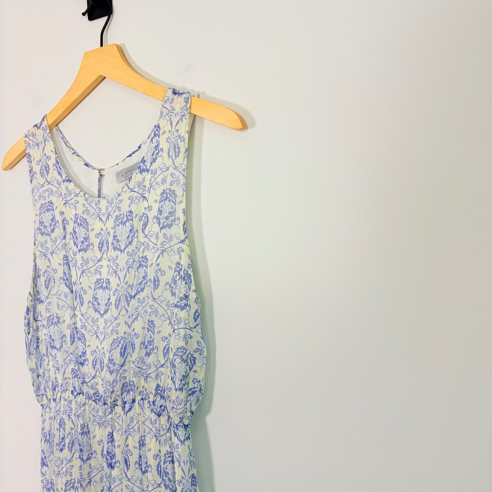 Lara G. Guidotti Blue White Damask Silk Blend Sleeveless Maxi Dress Size M Italy - Picture 5 of 7